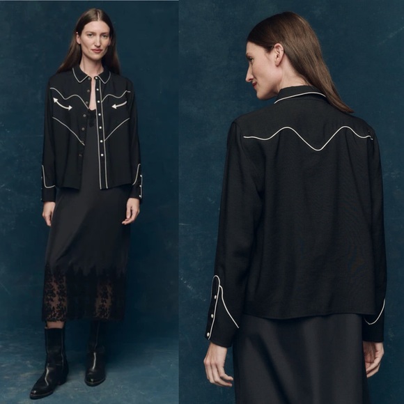 The Great Western Shirt Black Cream Piped Pearl Snap Size 0 - XS - Picture 9 of 15